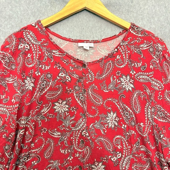 J. Jill Women Popover Tunic Top Blouse Shirt Size XL Red Paisley Button 3/4 Slv - Picture 3 of 6